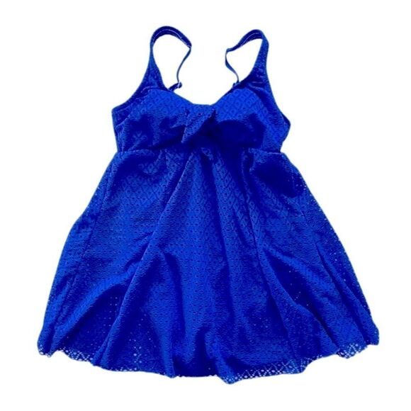 Swim Solutions Swimdress Size 8 Swimsuit Crochet Bow Tummy Control Blue NEW $109 - Picture 4 of 11
